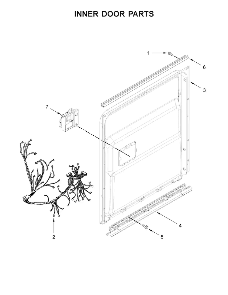 Inner Door Parts Diagram and Parts List for WDT750SAHB0  Whirlpool Dishwasher