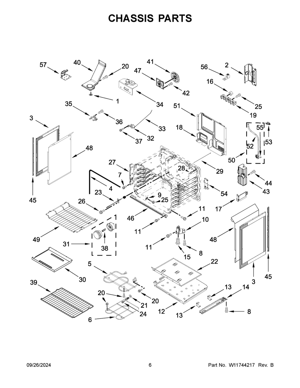 04 - Chassis Parts Diagram and Parts List for WFES7530RV0  Whirlpool Range