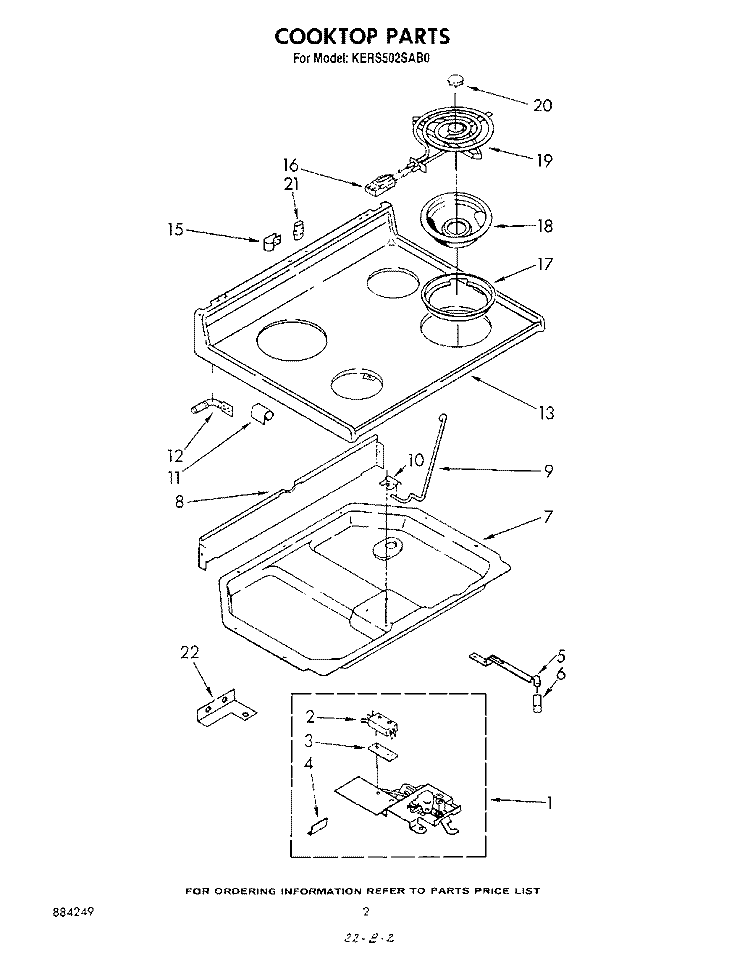 COOKTOP Diagram and Parts List for KERS502SWB0  KitchenAid Range