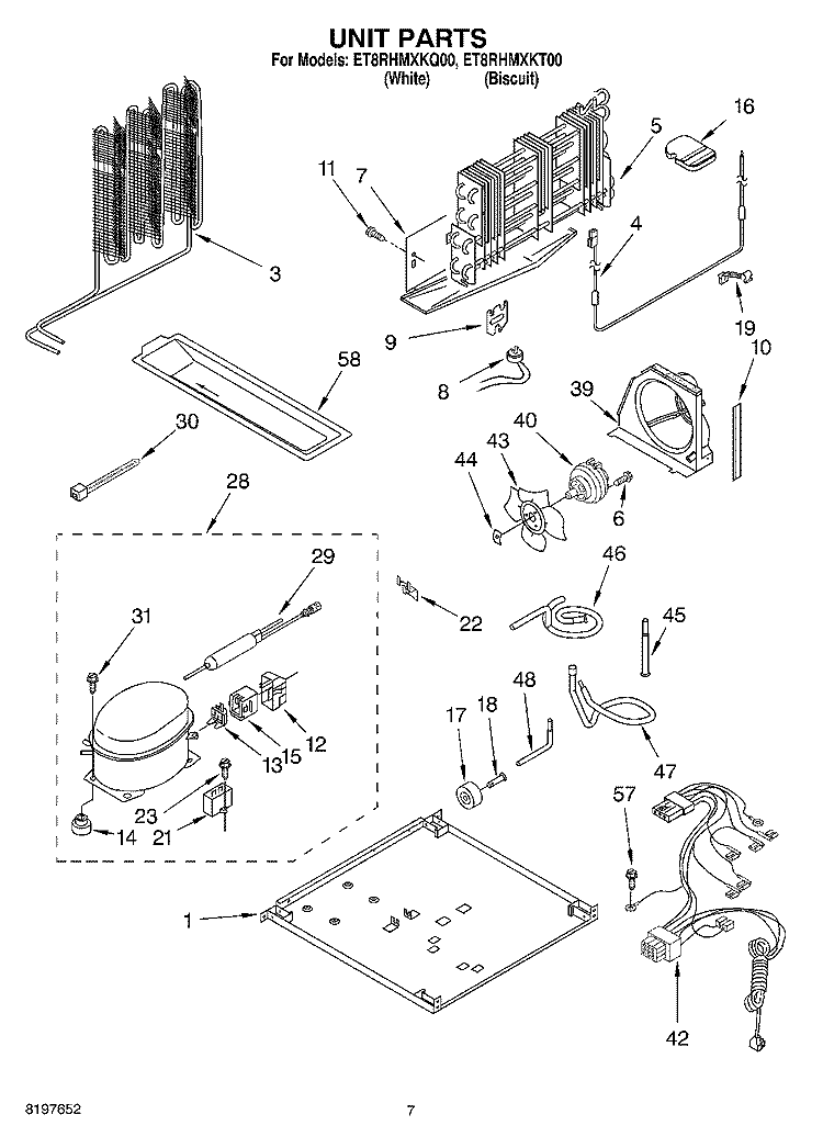 UNIT Diagram and Parts List for ET8RHMXKT00  Whirlpool Refrigerator