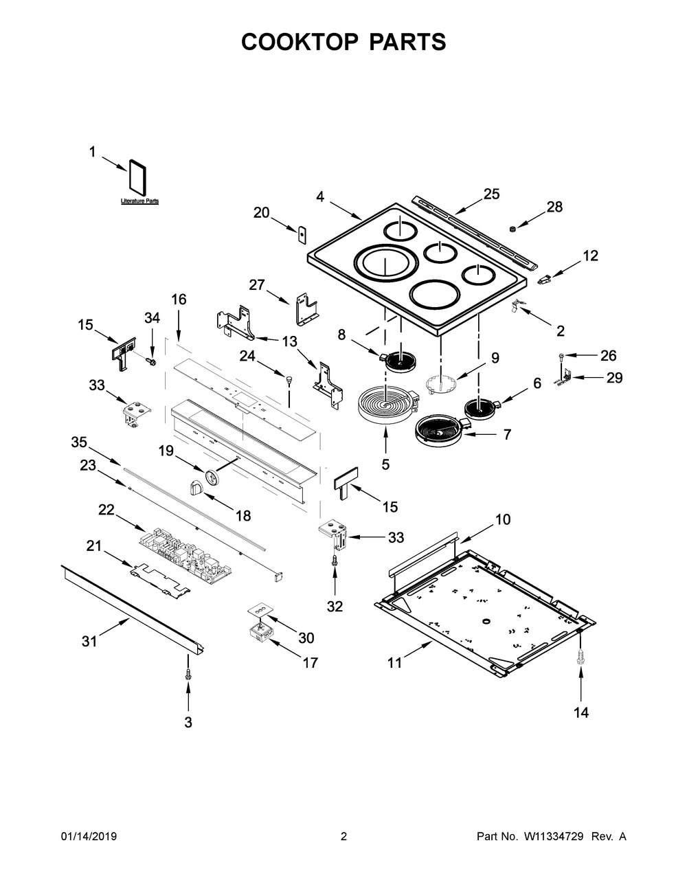 Cooktop Parts Diagram and Parts List for YWEE750H0HV1  Whirlpool Range