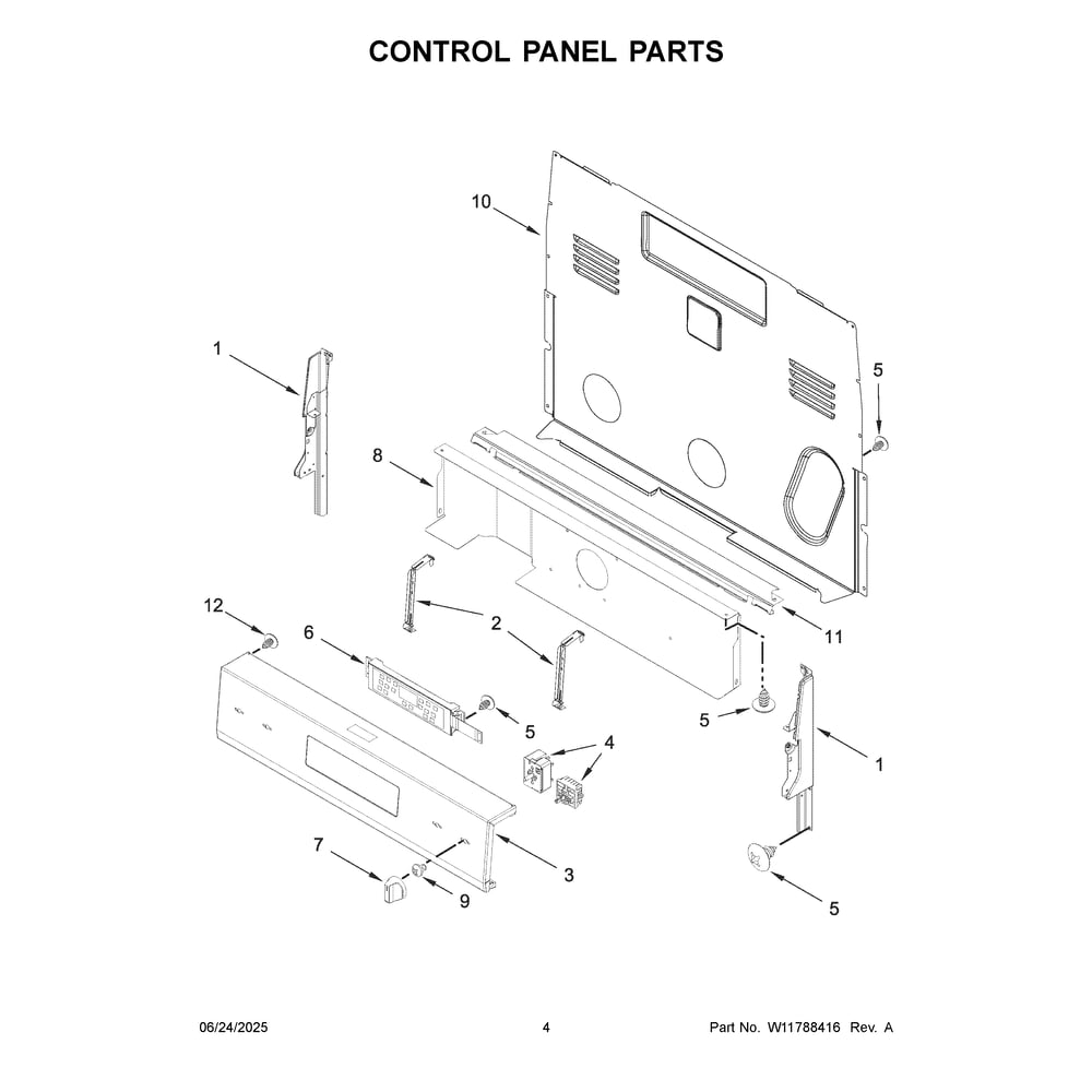 Control Panel Parts Diagram and Parts List for WFES4530SS0  Whirlpool Range