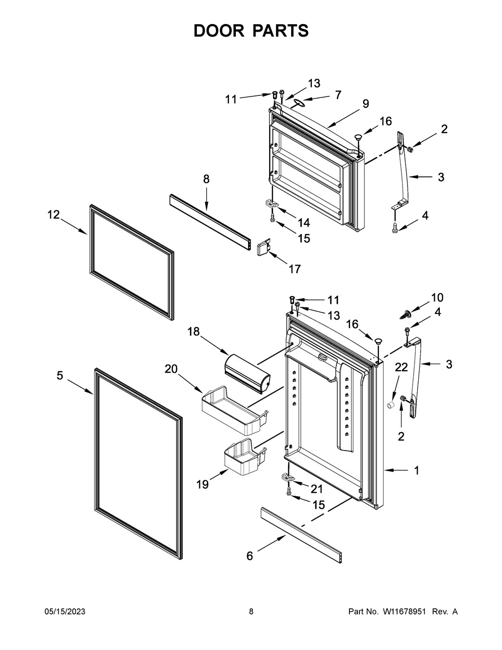Door Parts Diagram and Parts List for WRT519SZDT10  Whirlpool Refrigerator