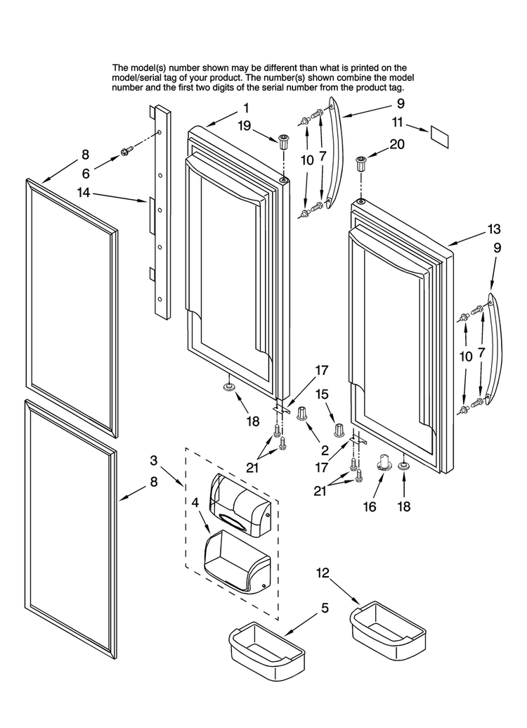 Refrigerator Door Parts Diagram and Parts List for GX5SHTXTL11  Whirlpool Refrigerator