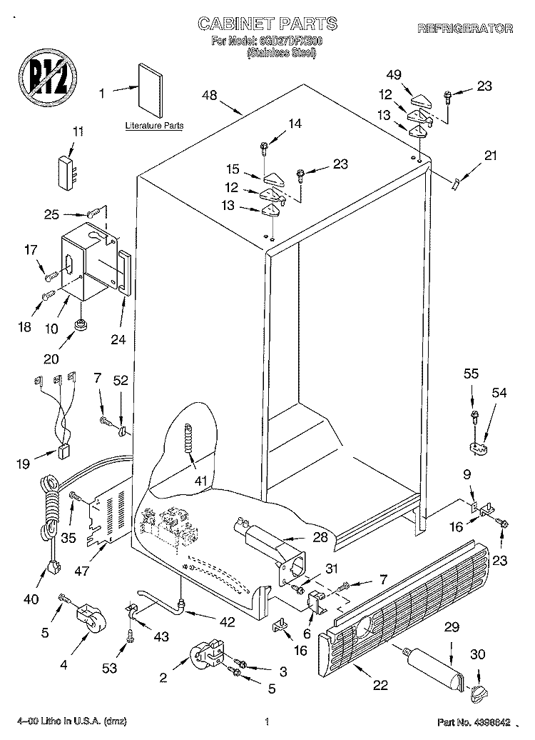 CABINET, LITERATURE Diagram and Parts List for 6GD27DFXS00  Whirlpool Refrigerator