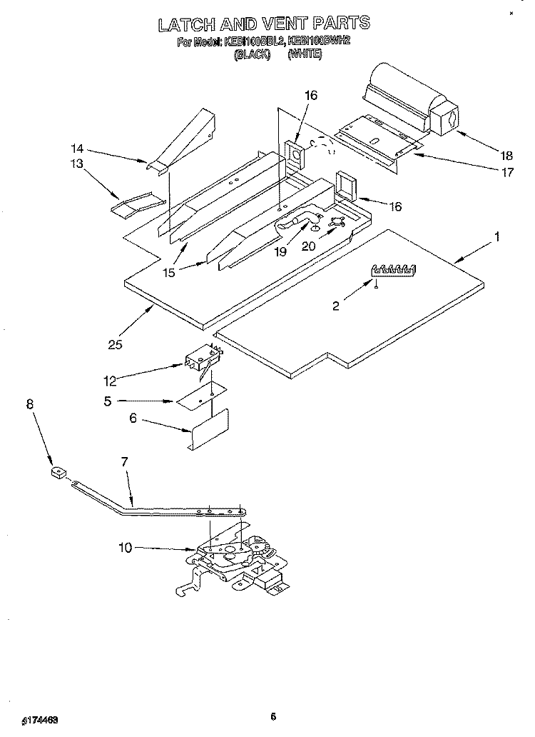 LATCH AND VENT, OPTIONAL Diagram and Parts List for KEBI100BBL2  KitchenAid Wall Oven