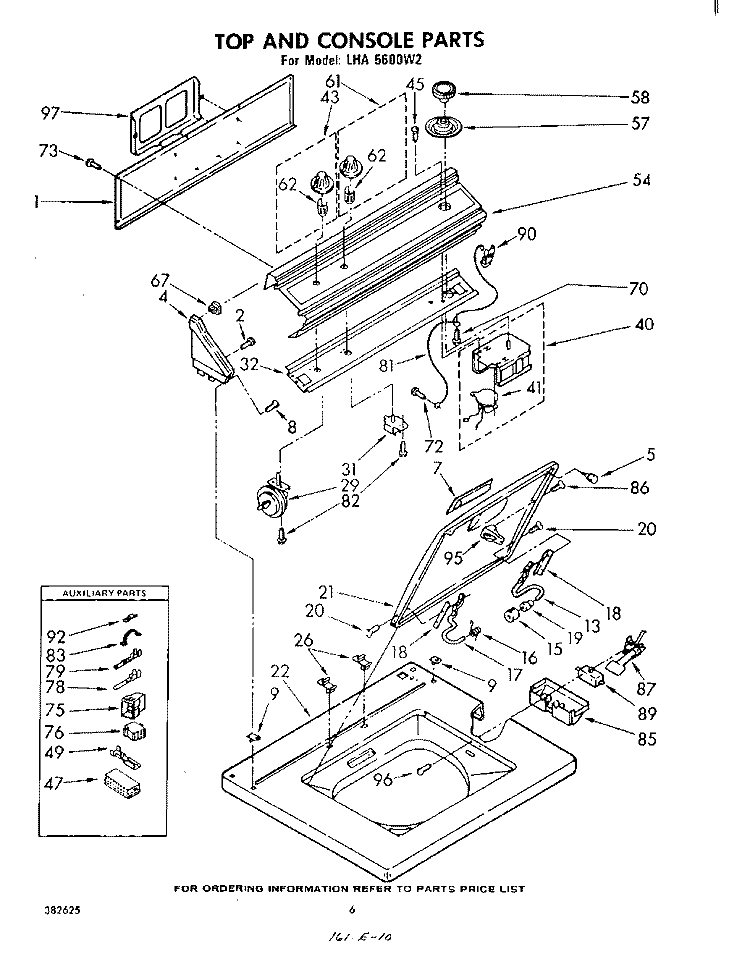 TOP AND CONSOLE Diagram and Parts List for LHA5600W2  Whirlpool Washer