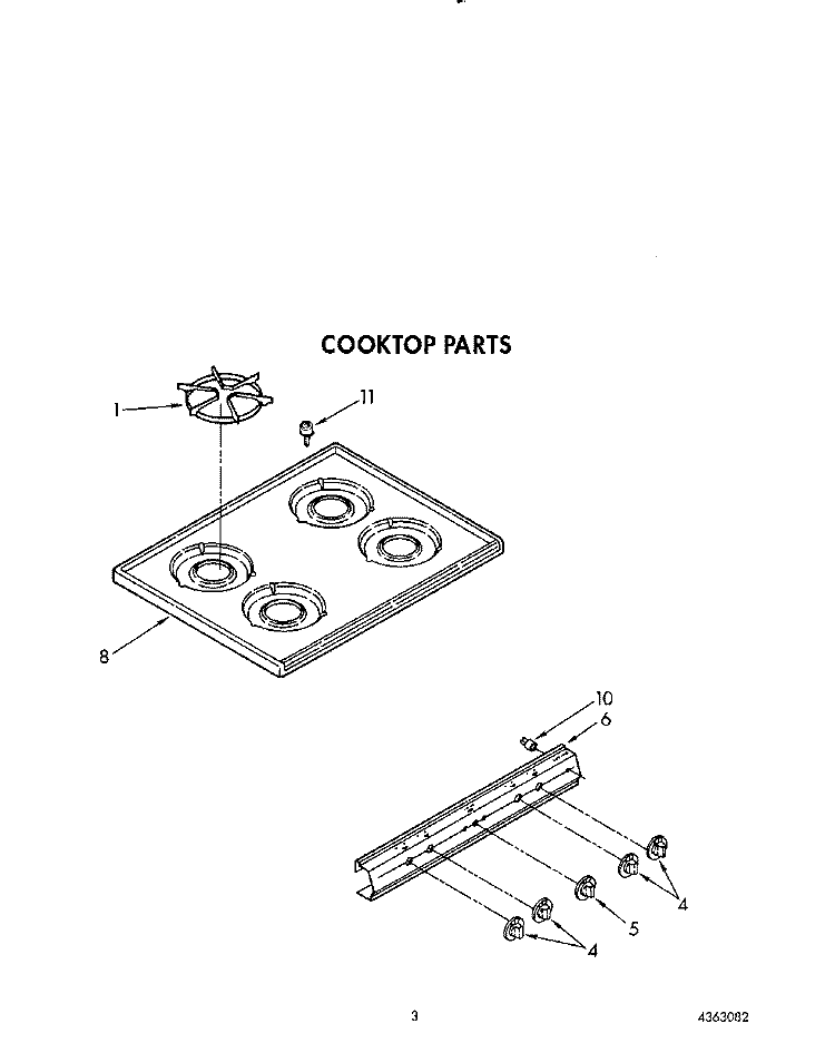 COOKTOP Diagram and Parts List for FGP355VW3  Roper Range