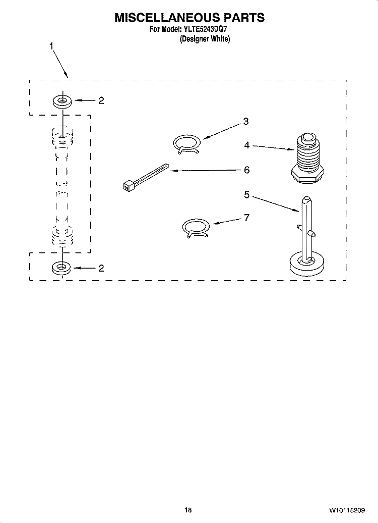 MISCELLANEOUS  PARTS, OPTIONAL PARTS (NOT INCLUDED) Diagram and Parts List for YLTE5243DQ7  Whirlpool Washer Dryer Combo