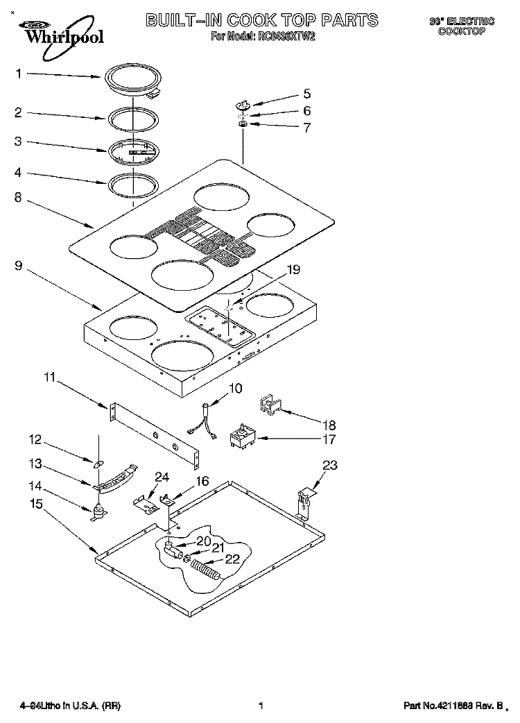 SECTION Diagram and Parts List for RC8436XTW2  Whirlpool Cooktop