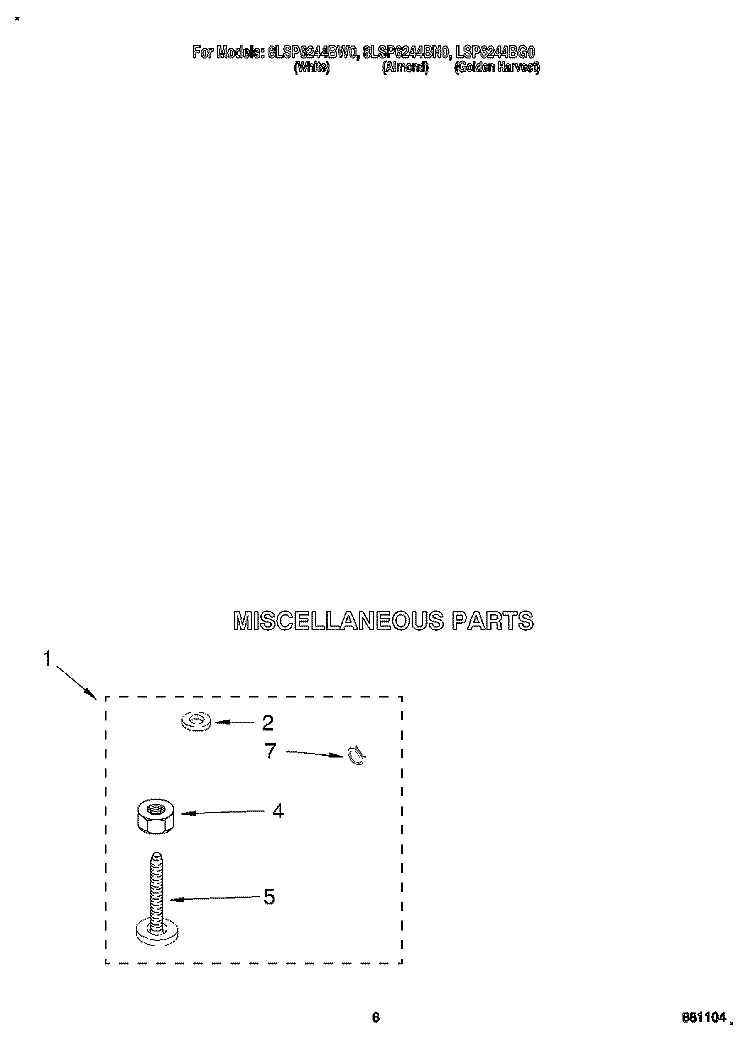 MISCELLANEOUS Diagram and Parts List for 8LSP6244BN0  Whirlpool Washer