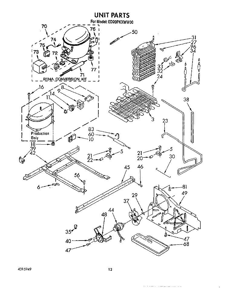UNIT Diagram and Parts List for ED20PKXWG00  Whirlpool Refrigerator