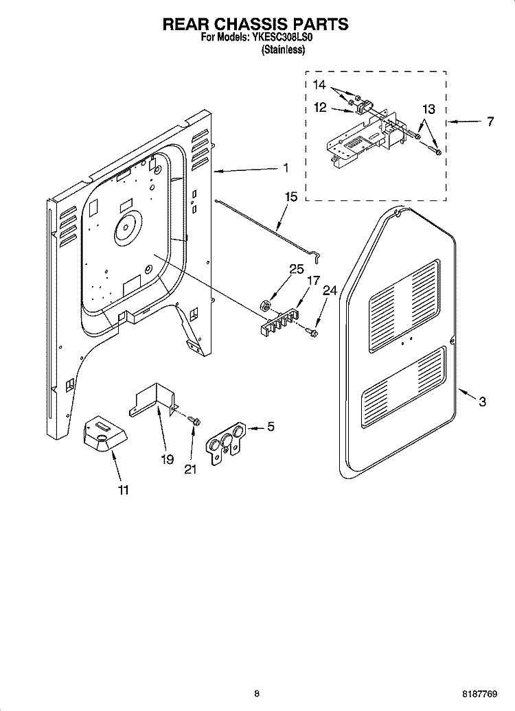 REAR CHASSIS PARTS Diagram and Parts List for YKESC308LS0  KitchenAid Range