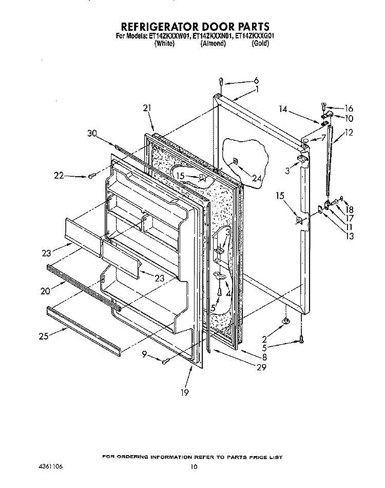 REFRIGERATOR DOOR, LIT/OPTIONAL Diagram and Parts List for ET14ZKXXG01  Whirlpool Refrigerator
