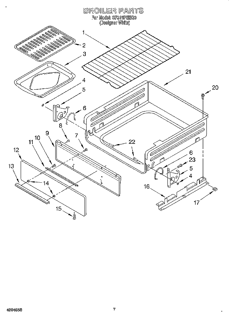 BROILER Diagram and Parts List for SF315PEEQ0  Whirlpool Range