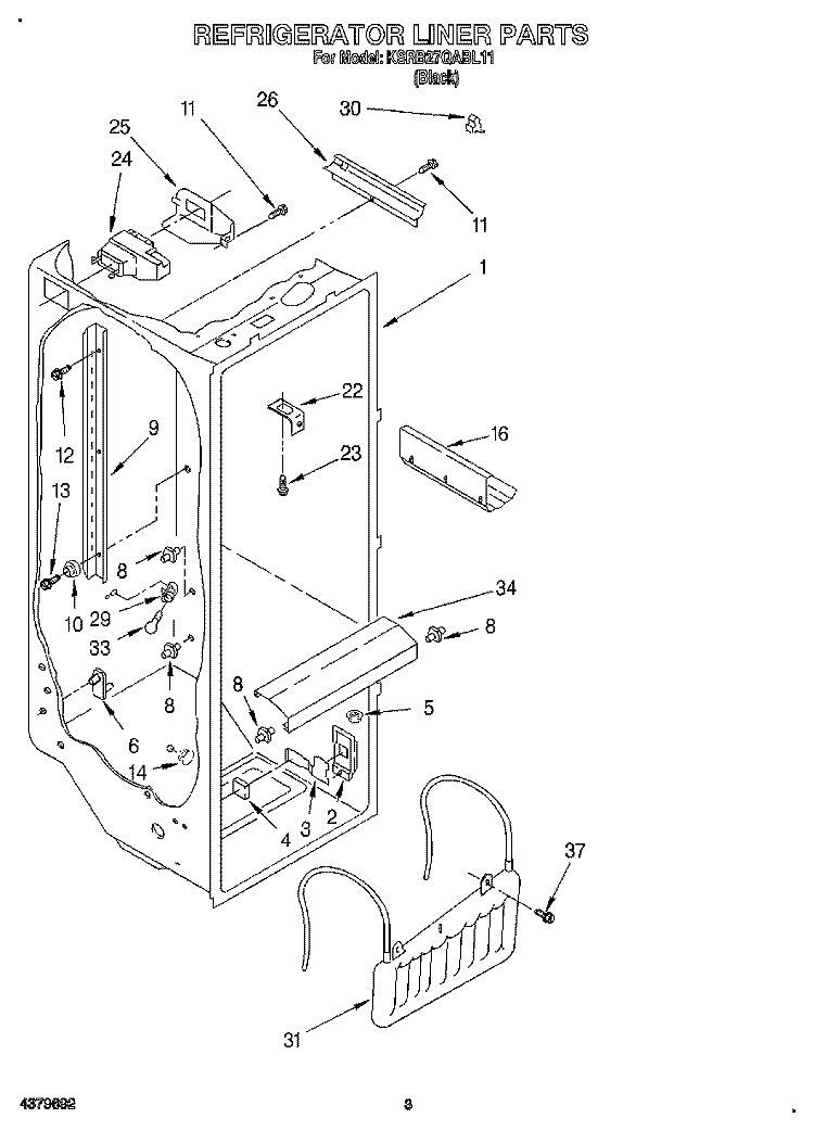 REFRIGERATOR LINER Diagram and Parts List for KSRB27QABL11  KitchenAid Refrigerator