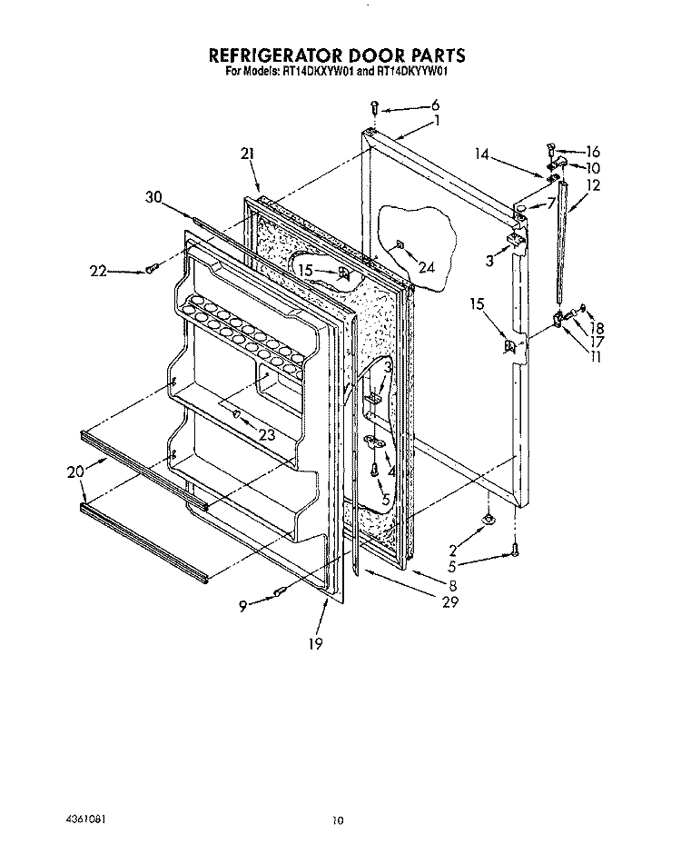REFRIGERATOR DOOR, LIT/OPTIONAL Diagram and Parts List for RT14DKXYW01  Roper Refrigerator