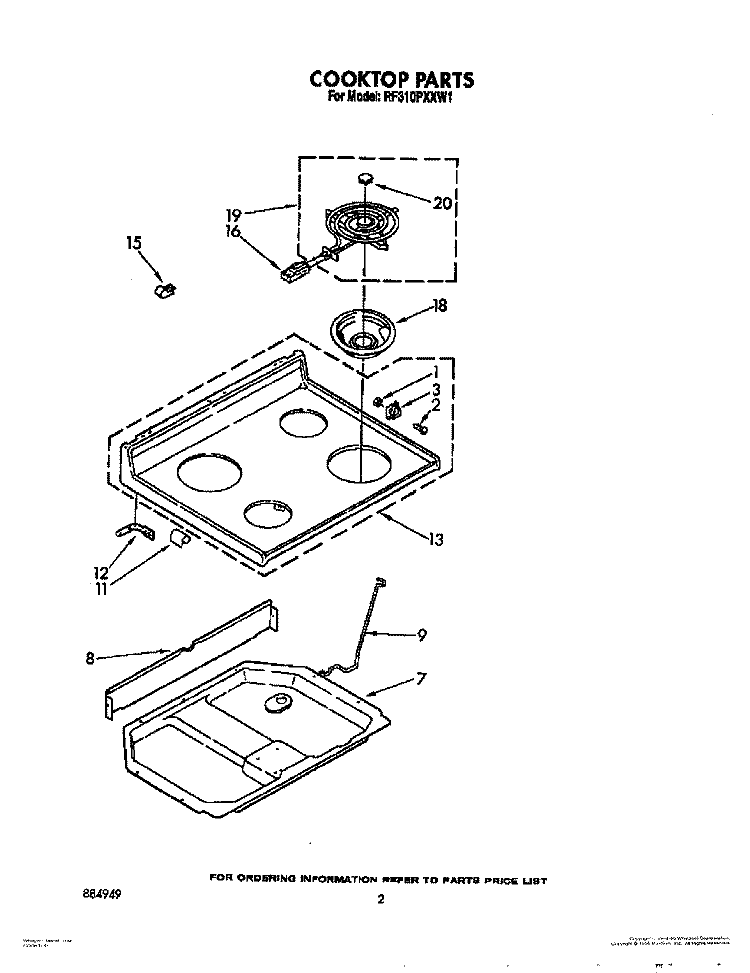 COOKTOP Diagram and Parts List for RF310PXXW1  Whirlpool Range