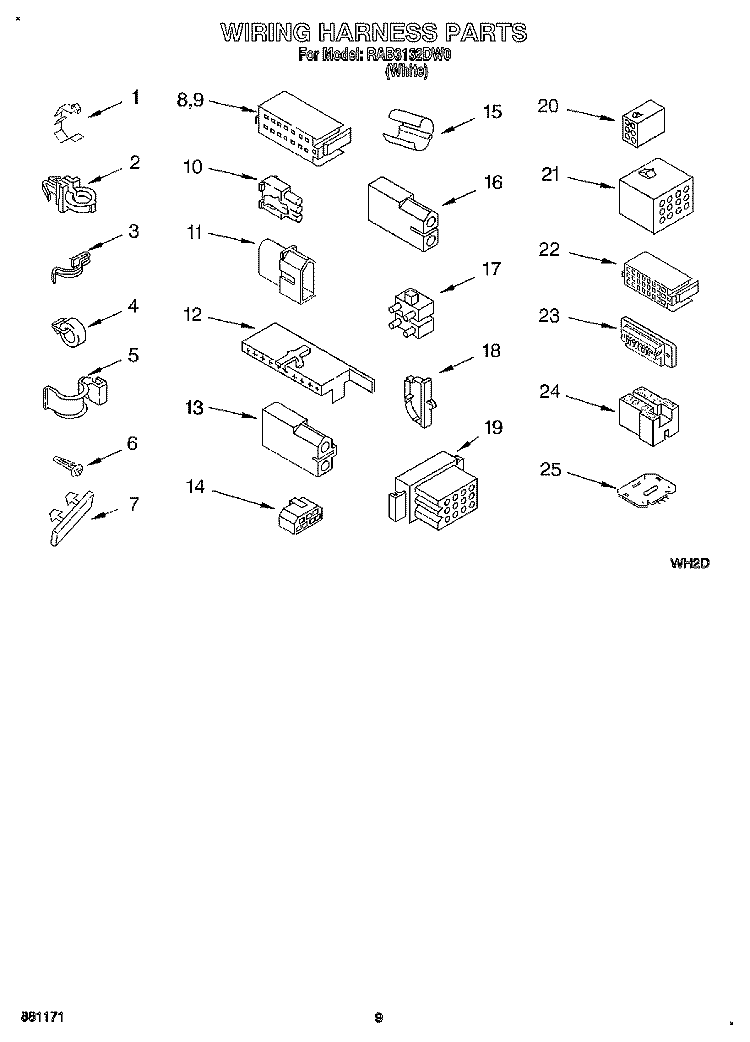 WIRING HARNESS Diagram and Parts List for RAB3132DW0  Roper Washer
