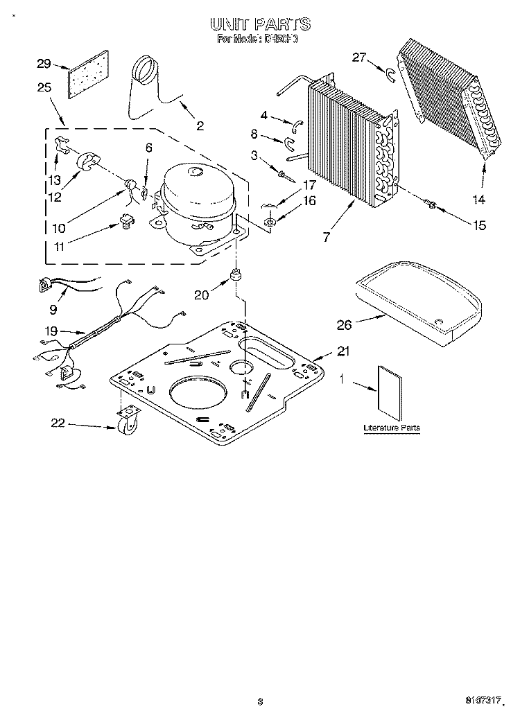 UNIT, LITERATURE Diagram and Parts List for DH50H0  Whirlpool Dehumidifier