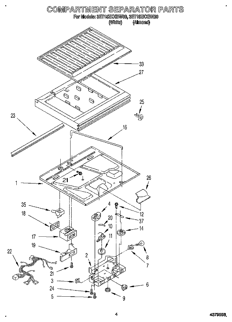 COMPARTMENT SEPARATOR Diagram and Parts List for 3ET18ZKXBN00  Whirlpool Refrigerator