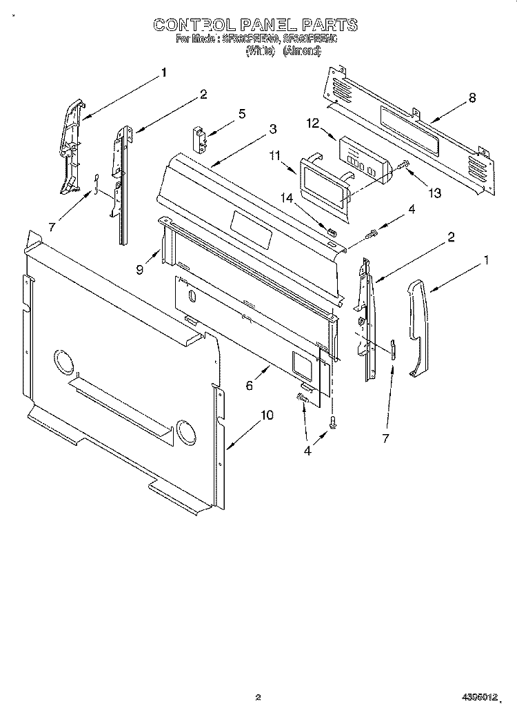 CONTROL PANEL Diagram and Parts List for SF360PEEW0  Whirlpool Range