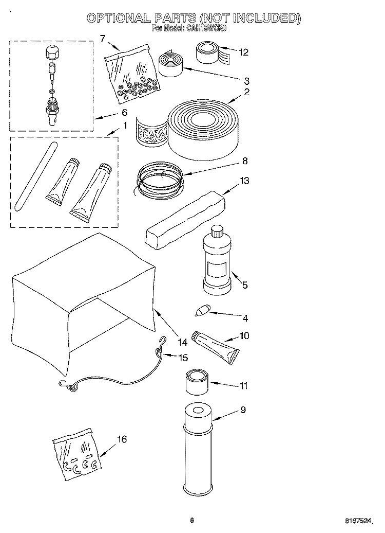 OPTIONAL Diagram and Parts List for CAH18WCK0  Crosley Air Conditioner