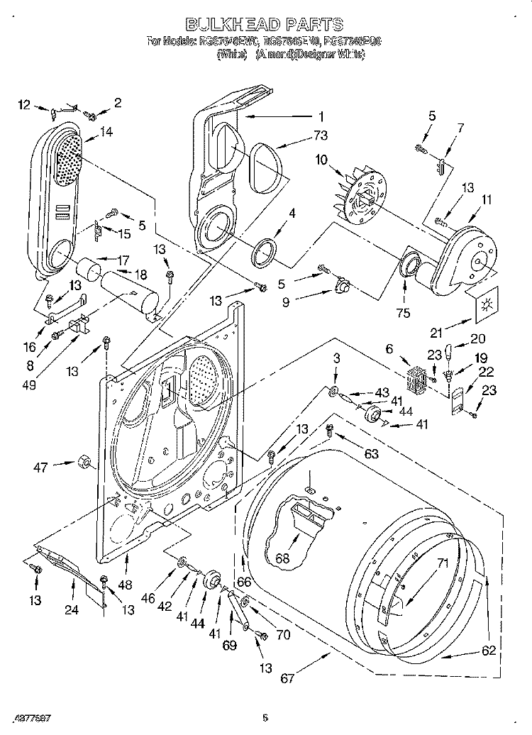 BULKHEAD Diagram and Parts List for RGS7648EQ0  Roper Dryer