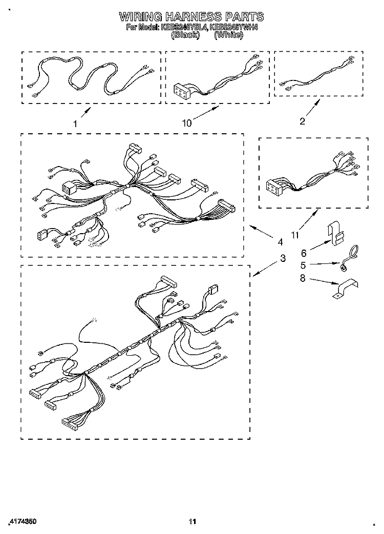 WIRING HARNESS Diagram and Parts List for KEBS246YWH4  KitchenAid Wall Oven