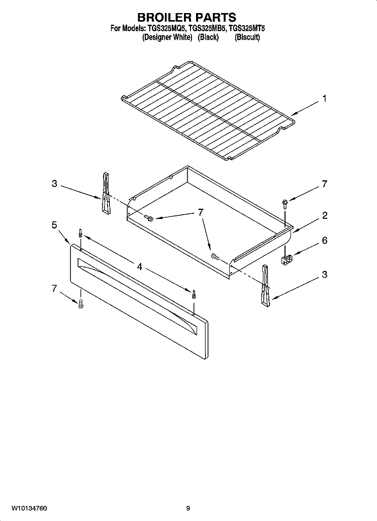 BROILER PARTS, OPTIONAL PARTS (NOT INCLUDED) Diagram and Parts List for TGS325MT5  Estate Range