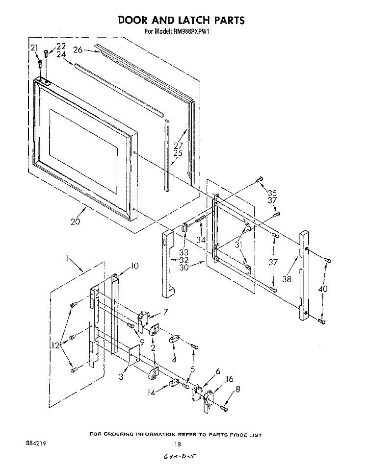 DOOR AND LATCH Diagram and Parts List for RM988PXPW1  Whirlpool Microwave Oven Combo