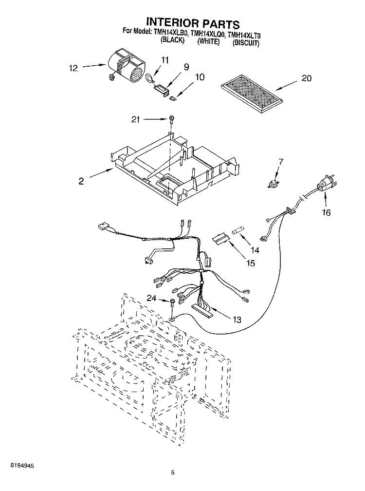 INTERIOR Diagram and Parts List for TMH14XLB0  Estate Microwave