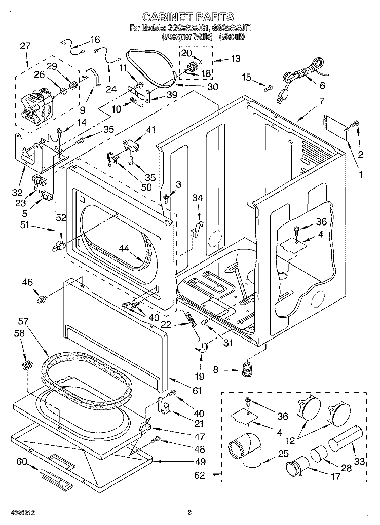 CABINET Diagram and Parts List for GGQ8858JQ1  Whirlpool Dryer