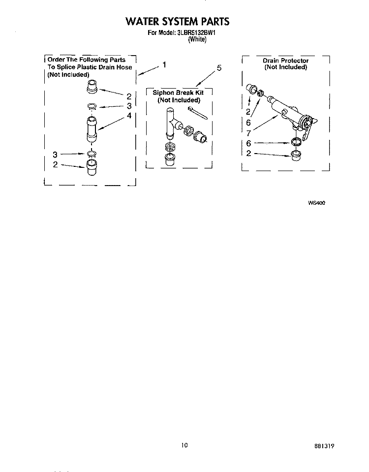 WATER SYSTEM Diagram and Parts List for 3LBR5132BW1  Whirlpool Washer