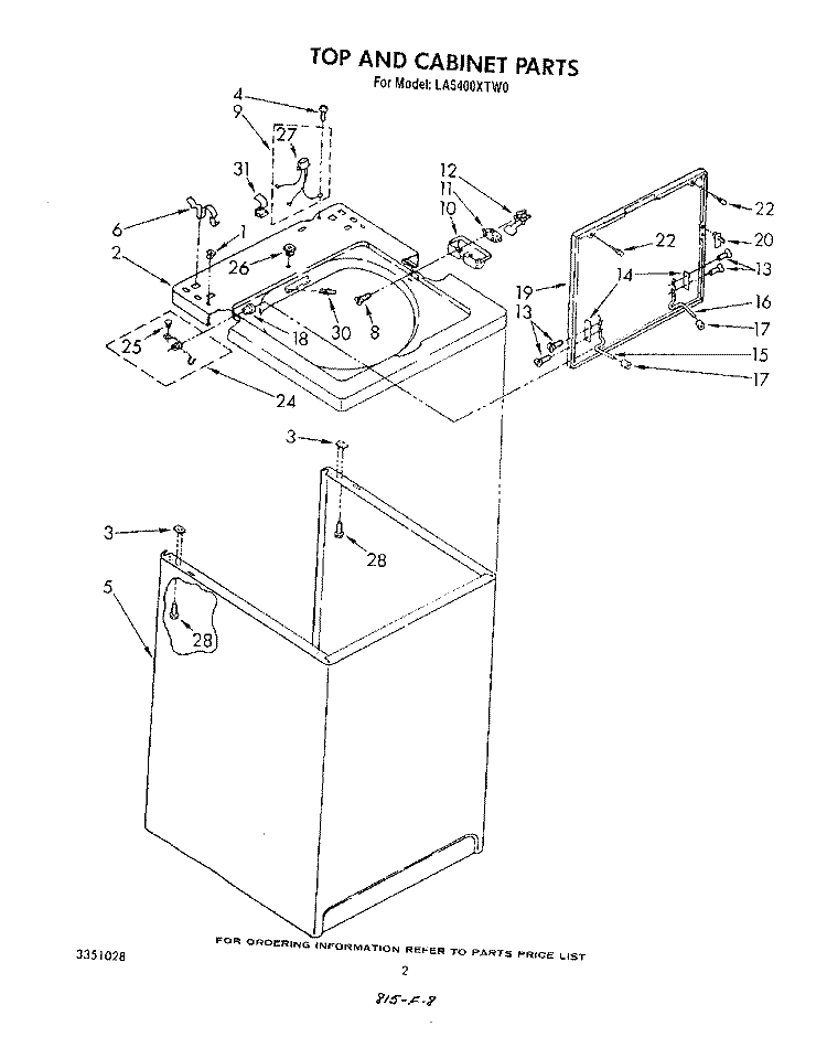 TOP AND CABINET , LITERATURE AND OPTIONAL Diagram and Parts List for LA5400XTW0  Whirlpool Washer