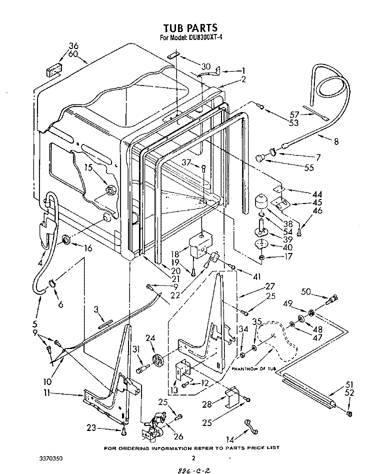 TUB , LITERATURE AND OPTIONAL Diagram and Parts List for DU8300XT4  Whirlpool Dishwasher