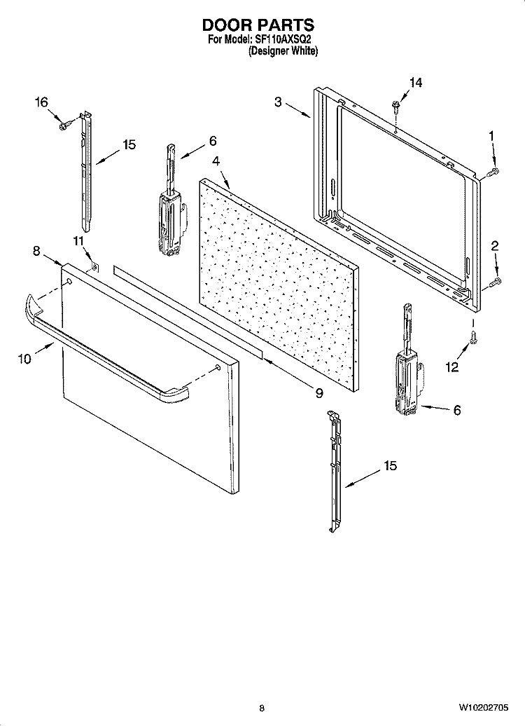 DOOR PARTS, OPTIONAL PARTS Diagram and Parts List for SF110AXSQ2  Whirlpool Range