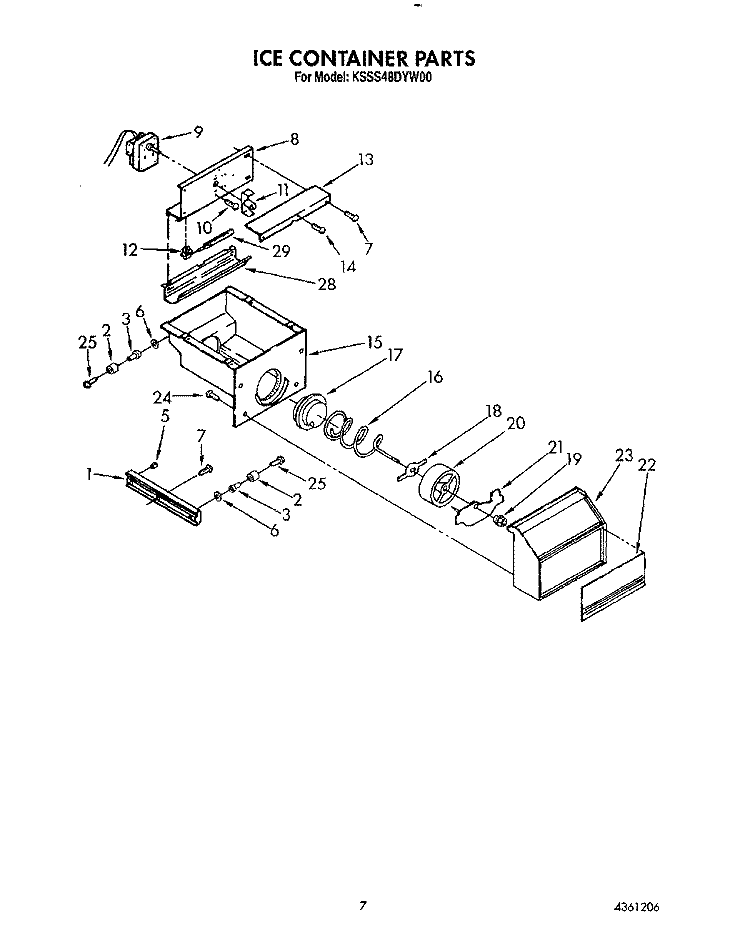 ICE CONTAINER Diagram and Parts List for KSSS48DYW00  KitchenAid Refrigerator