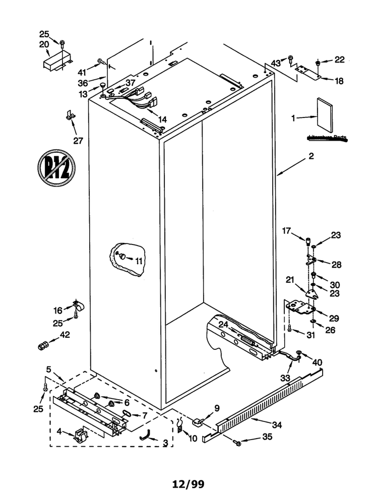 Cabinet Diagram and Parts List for KSSP36QGT00  KitchenAid Refrigerator