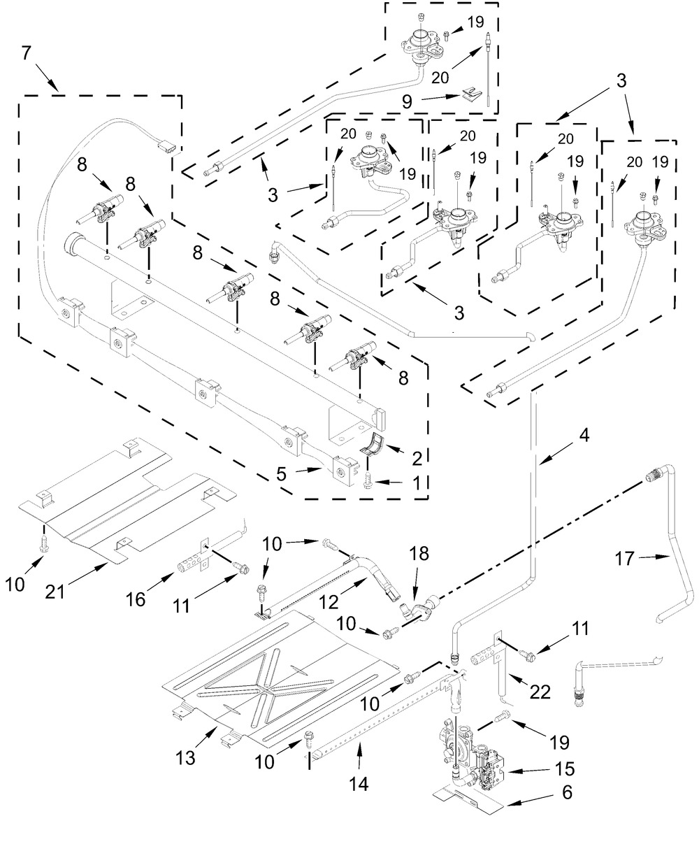 Manifold Parts Diagram and Parts List for ZRGW3488RS0  Whirlpool Range