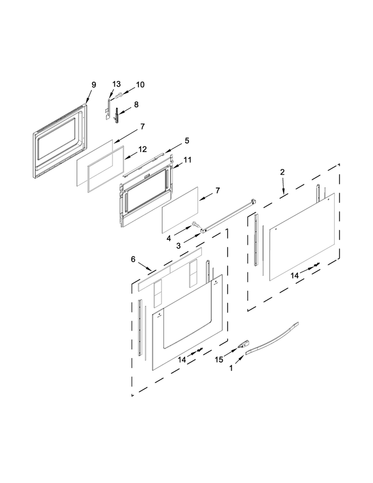 Lower Door Parts Diagram and Parts List for WGE755C0BS01  Whirlpool Range