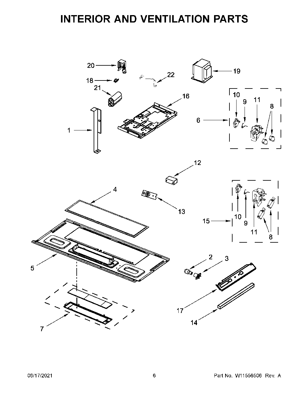 04 - Interior And Ventilation Parts Diagram and Parts List for WMH32519HB6  Whirlpool Microwave