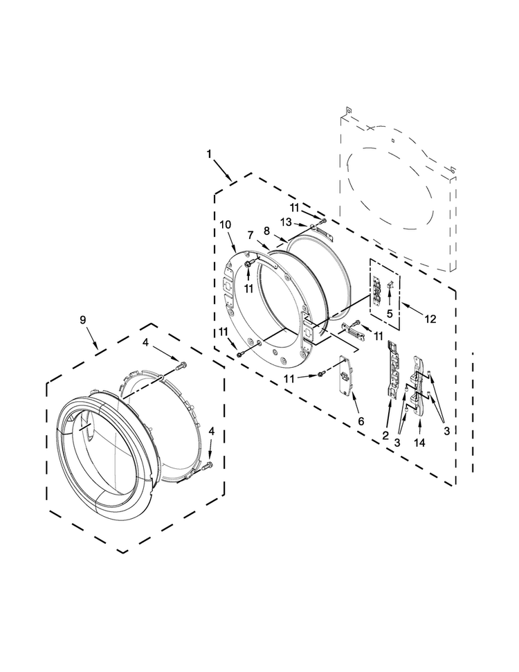 Door Parts Diagram and Parts List for WGD81HEDW1  Whirlpool Dryer