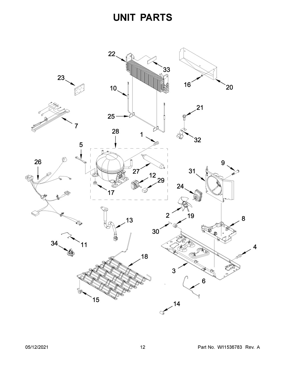 Unit Parts Diagram and Parts List for MBF2258FEZ06  Whirlpool Refrigerator