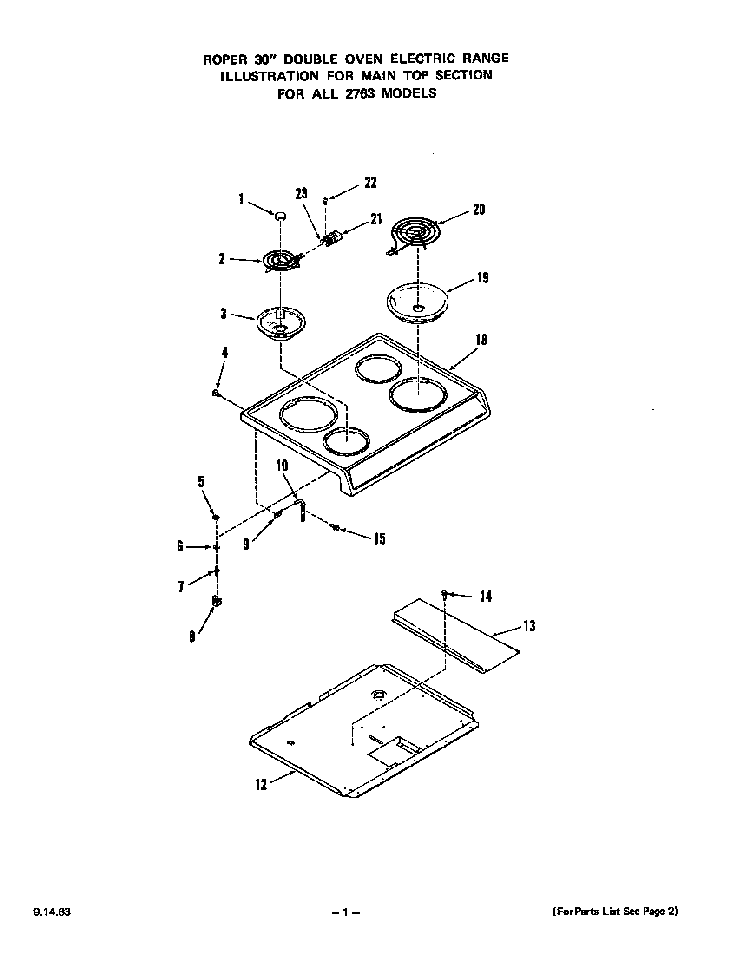 Main Top Diagram and Parts List for 2763*0A  Roper Range