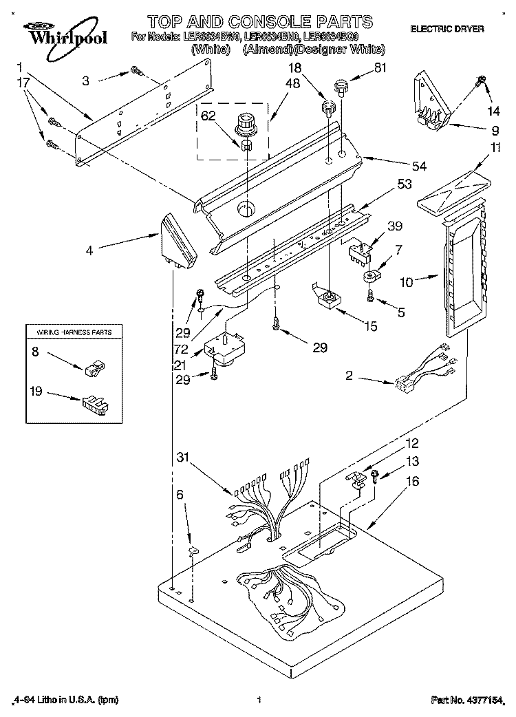 SECTION Diagram and Parts List for LER6634BN0  Whirlpool Dryer