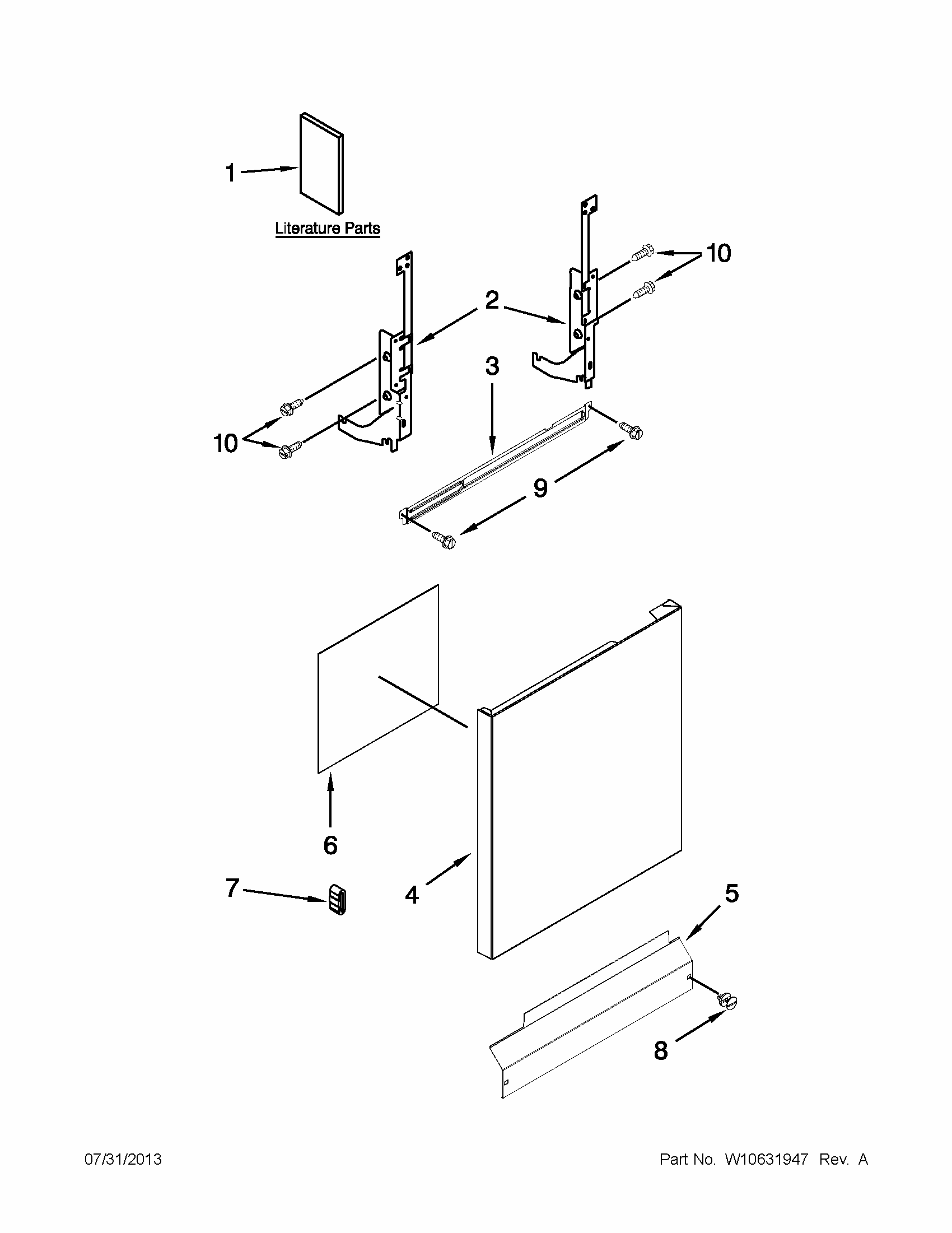 Door And Panel Parts Diagram and Parts List for IUD6100BB2  Whirlpool Dishwasher