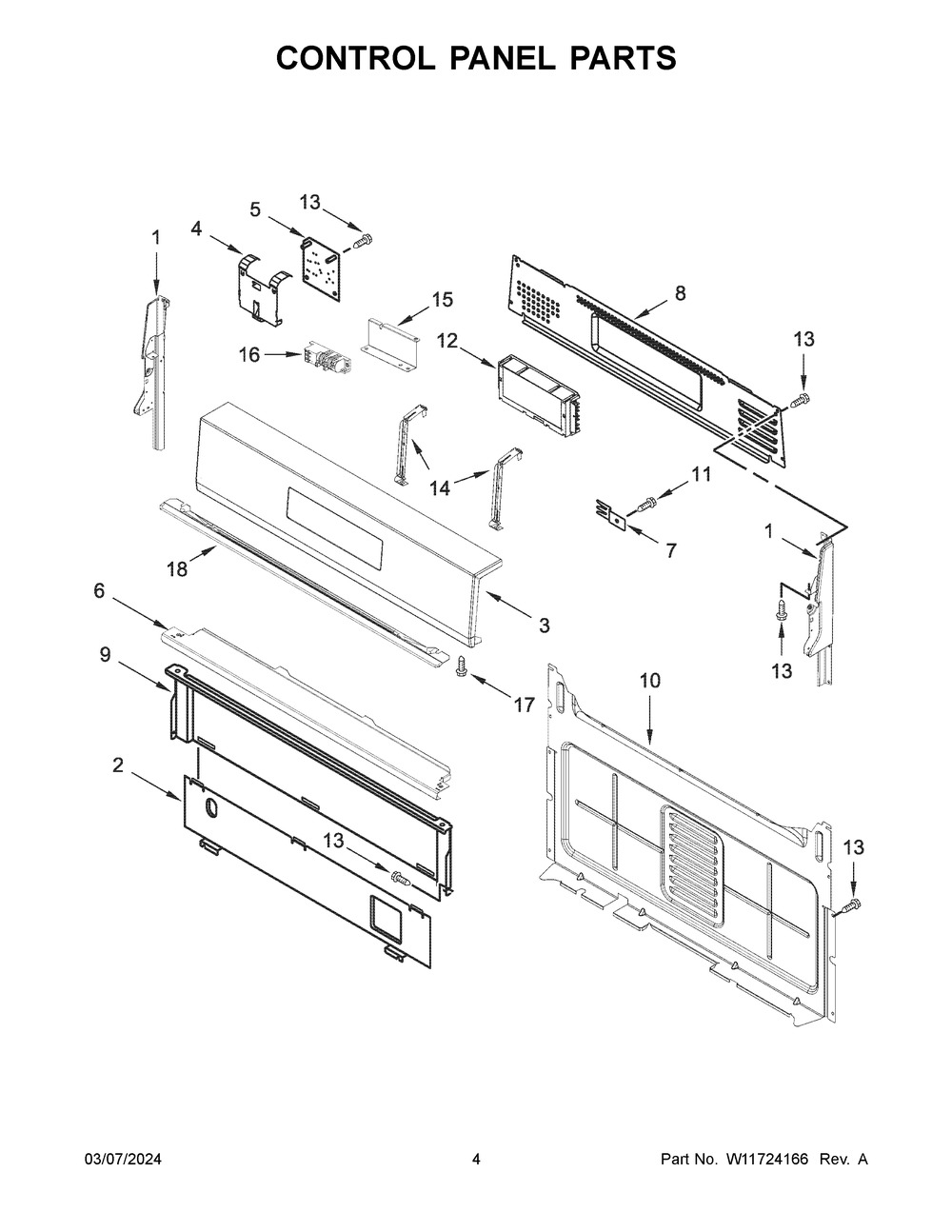 Control Panel Parts Diagram and Parts List for WFGS3530RS0  Whirlpool Range