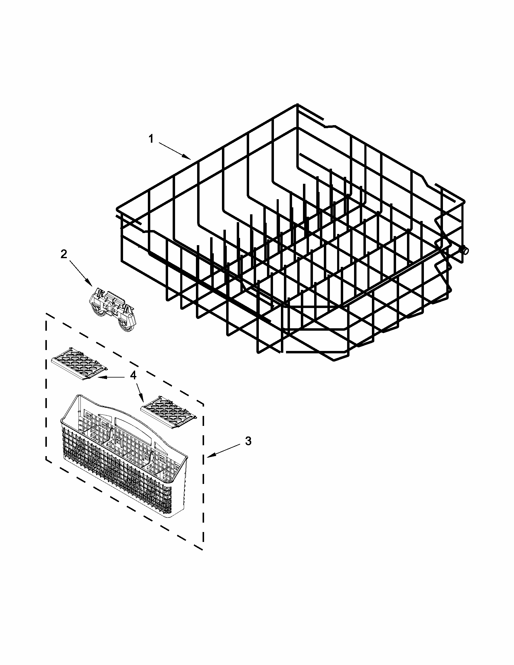 Lower Rack Parts Diagram and Parts List for 66512723K310  Kenmore Dishwasher
