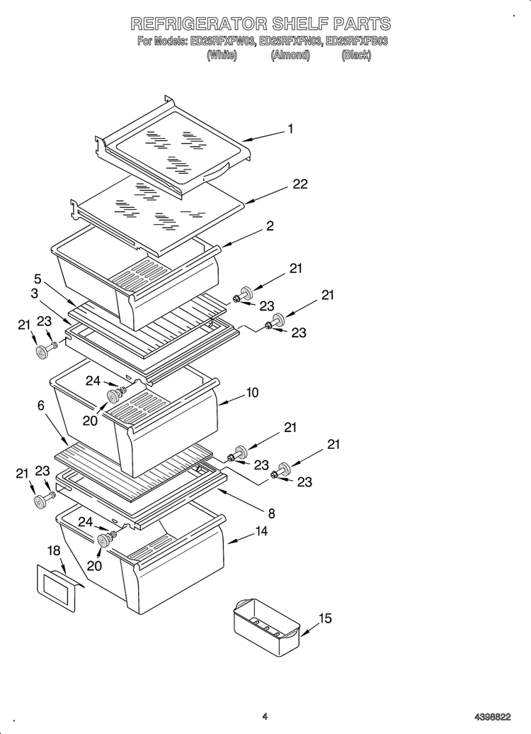 Refrigerator Shelf Diagram and Parts List for OEMED25RFXFW03  Whirlpool Refrigerator